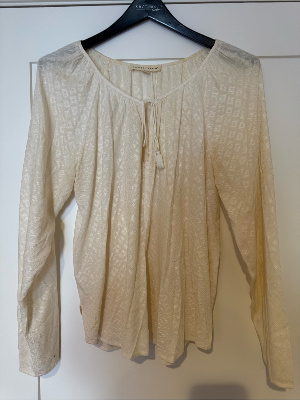 lovestitch Cream Long-Sleeve Peasant Tunic with Tie Neck